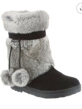 BearPaw Tama 2 Rabbit Fur Cuff Winter Boots with Black Suede Foot Size 9
